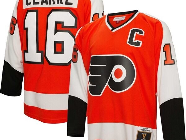 Bobby Clarke Philadelphia Flyers Captain Patch 1974/75 Blue Line Player Jersey - Orange