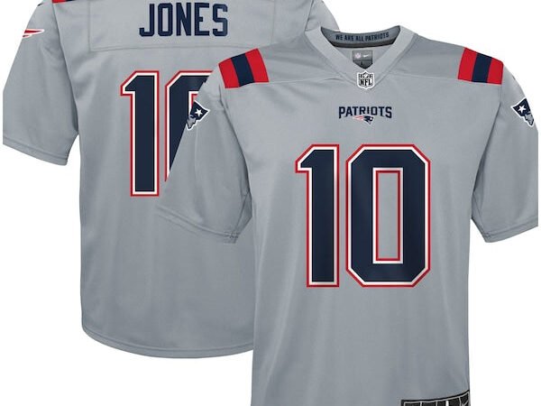Mac Jones New England Patriots Nike Youth Inverted Game Jersey - Gray