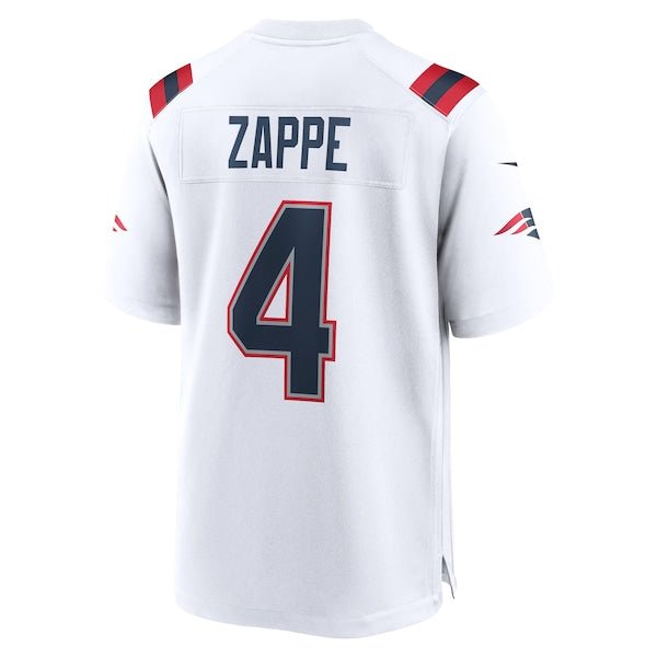 Bailey Zappe New England Patriots Nike Game Player Jersey - White/Navy/Red
