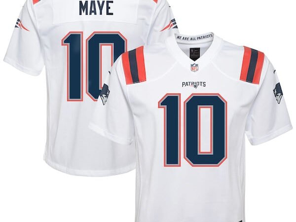 Drake Maye New England Patriots Nike Youth White Game Jersey - White/Red