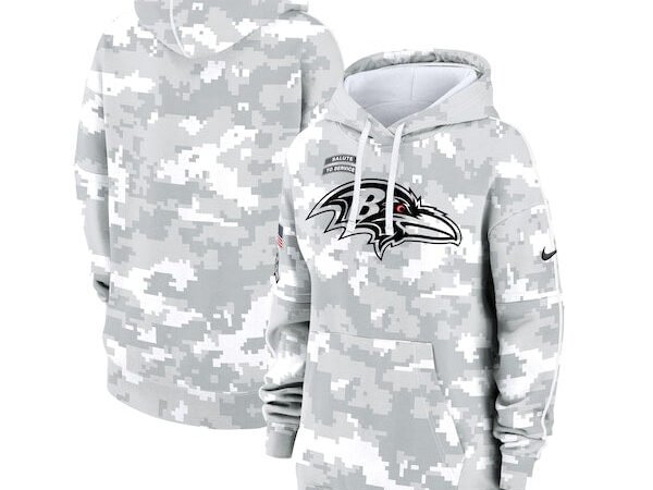 Baltimore Ravens Nike Women's 2024 Salute To Service Club Fleece Pullover Hoodie - Arctic Camo
