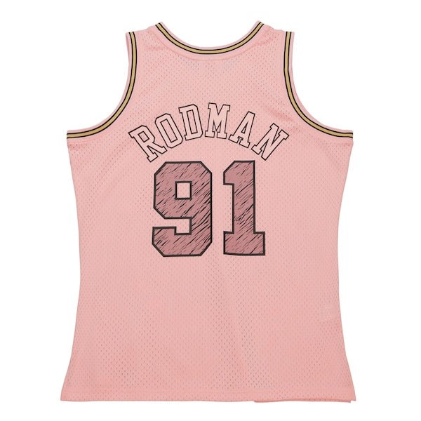 Dennis Rodman Chicago Bulls 1997/98 Swingman Sidewalk Sketch Jersey - Pink
