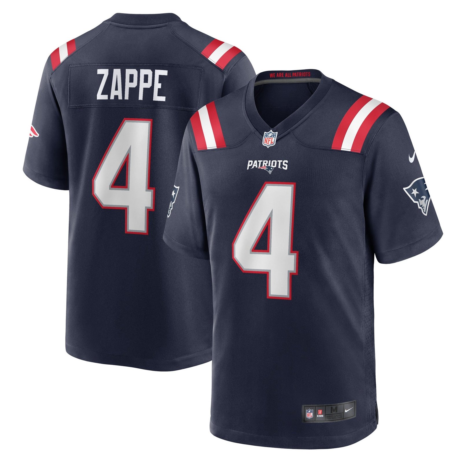 Bailey Zappe New England Patriots Nike Game Player Jersey - White/Navy/Red