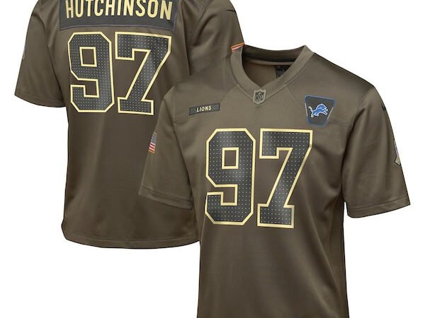 Aidan Hutchinson Detroit Lions Nike Youth 2025 Salute to Service Game Jersey - Olive