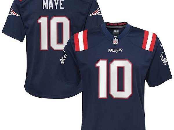 Drake Maye New England Patriots Nike Youth 2024 NFL Draft First Round Pick Player Game Jersey - Navy