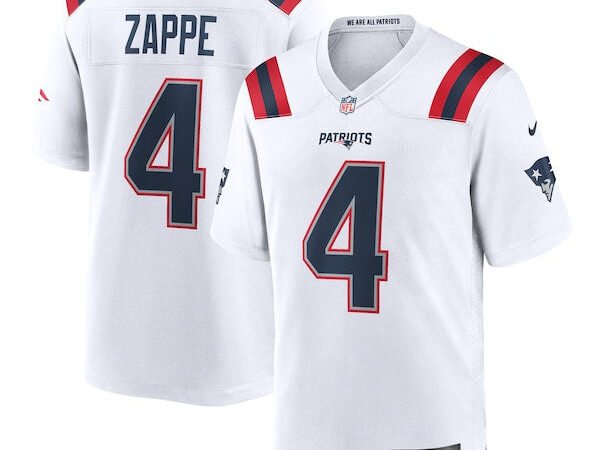 Bailey Zappe New England Patriots Nike Game Player Jersey - White/Navy/Red
