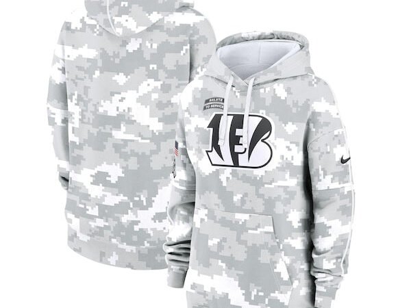 Cincinnati Bengals Nike Women's 2024 Salute To Service Club Fleece Pullover Hoodie - Arctic Camo