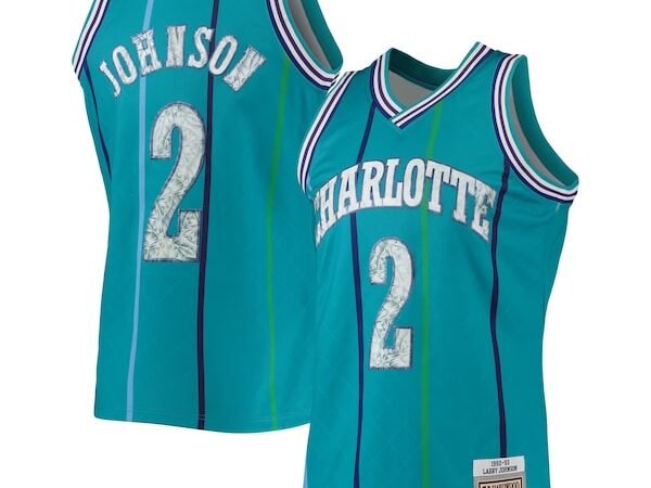 Larry Johnson Charlotte Hornets 1996/97 Hardwood Classics NBA 75th Anniversary Diamond Swingman Jersey - Teal