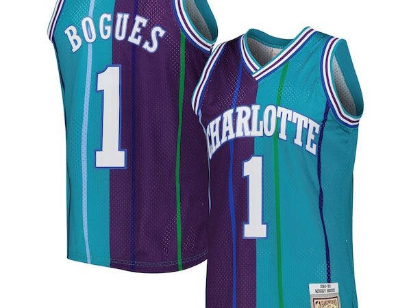 Muggsy Bogues Charlotte Hornets  Hardwood Classics 1992/93 Split Swingman Jersey - Teal/Purple
