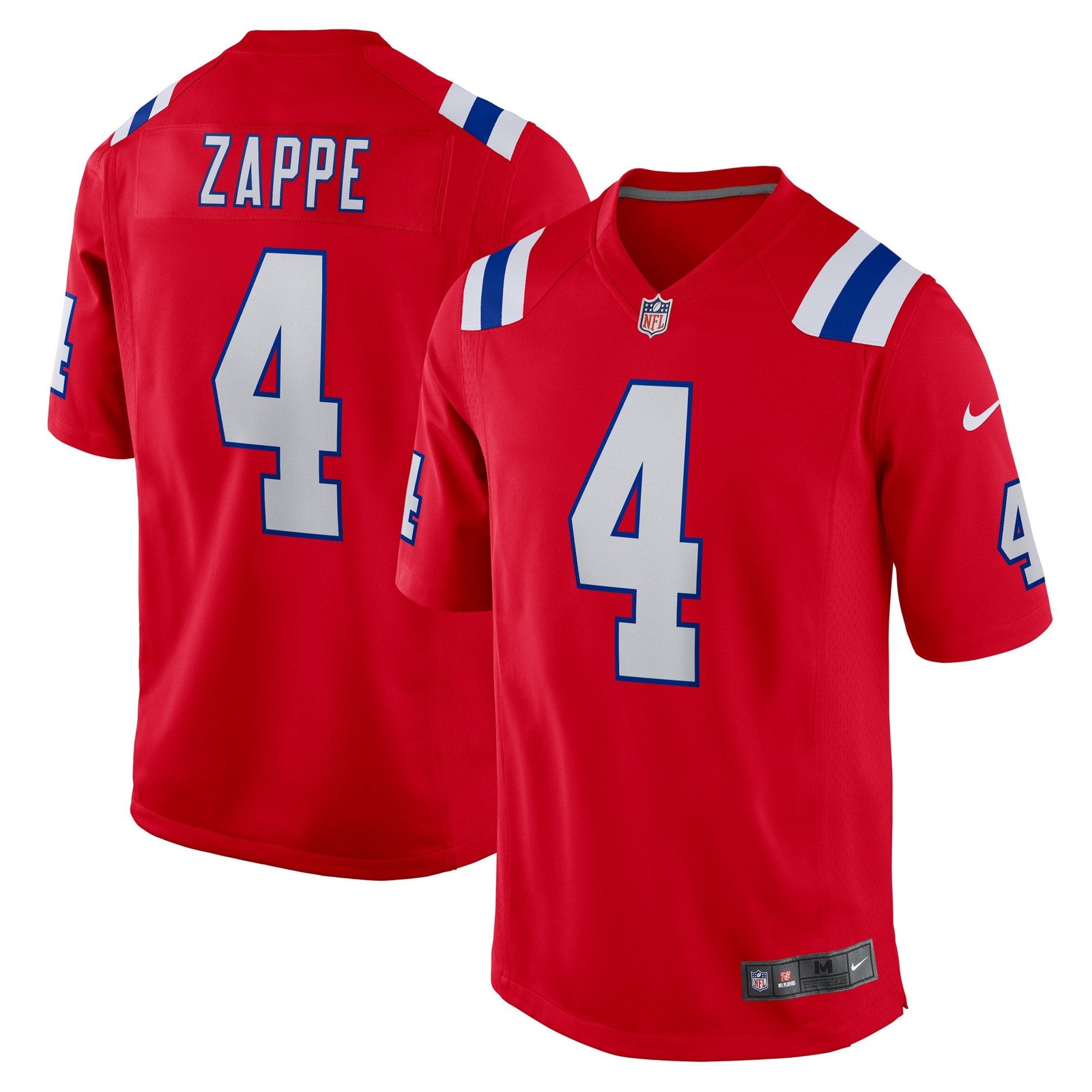 Bailey Zappe New England Patriots Nike Game Player Jersey - White/Navy/Red