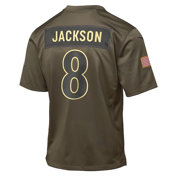 Lamar Jackson Baltimore Ravens Nike Youth 2025 Salute to Service Game Jersey - Olive