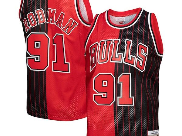 Dennis Rodman Chicago Bulls Hardwood Classics 1995/96 Split Swingman Jersey - Red/Black