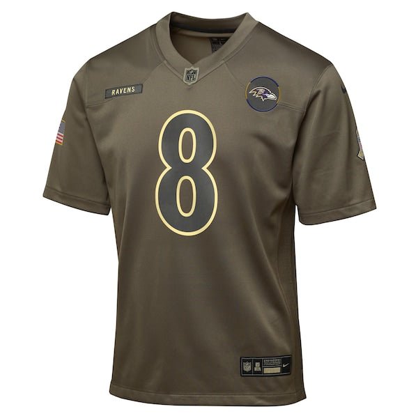 Lamar Jackson Baltimore Ravens Nike Youth 2025 Salute to Service Game Jersey - Olive