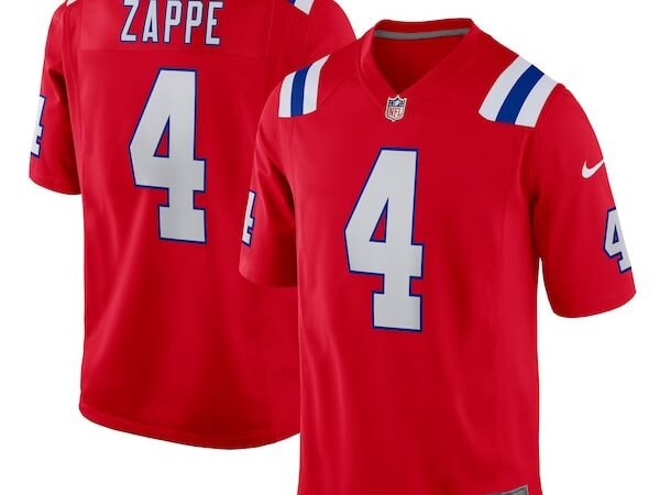Bailey Zappe New England Patriots Nike Alternate Game Player Jersey - Red/Navy/White