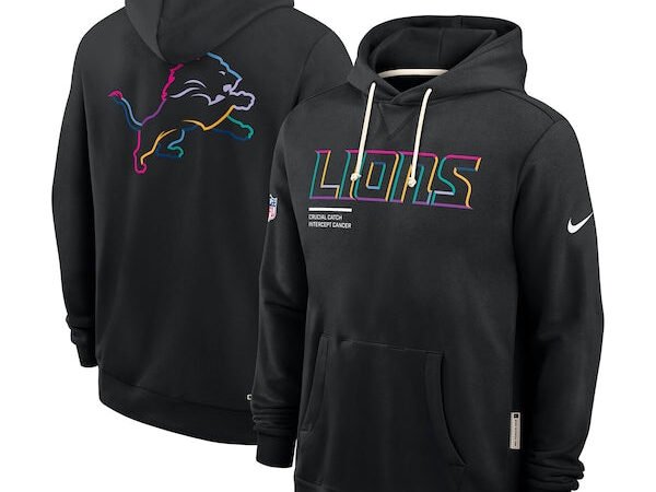 Detroit Lions Nike Tall 2025 NFL Crucial Catch Sideline Standard Issue Dri-FIT Hoodie - Black