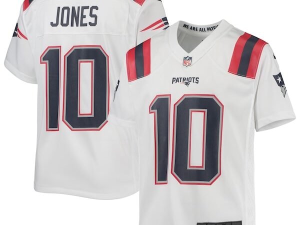 Mac Jones New England Patriots Nike Youth Game Jersey - White/Navy/Red