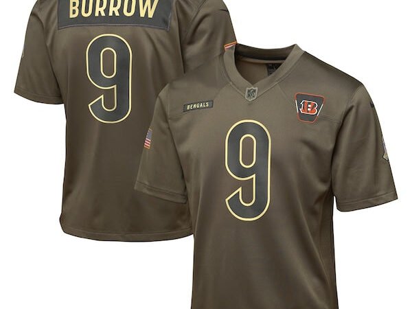 Joe Burrow Cincinnati Bengals Nike Youth 2025 Salute to Service Game Jersey - Olive