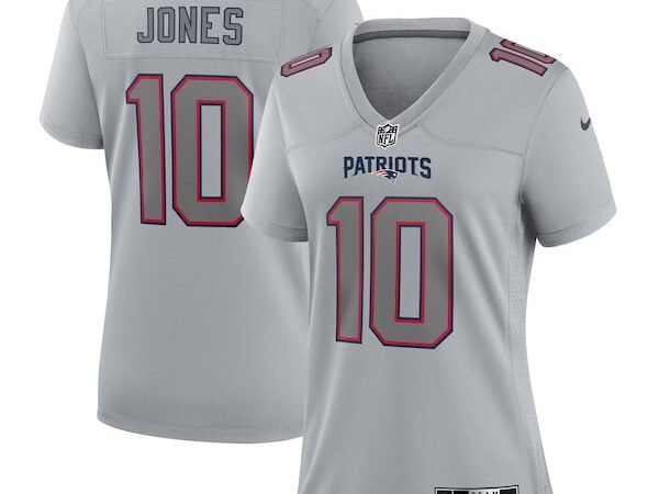 Mac Jones New England Patriots Nike Women's Atmosphere Fashion Game Jersey - Gray