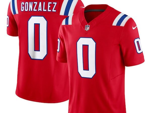 Christian Gonzalez New England Patriots Nike Alternate Vapor F.U.S.E. Limited Jersey - Red/Navy