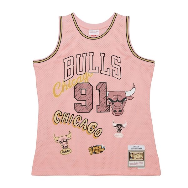Dennis Rodman Chicago Bulls 1997/98 Swingman Sidewalk Sketch Jersey - Pink
