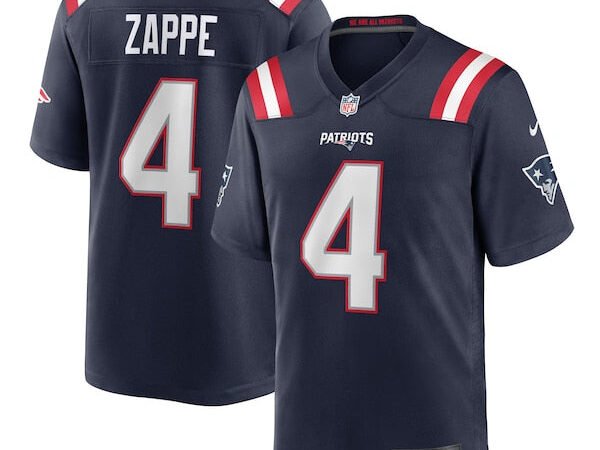 Bailey Zappe New England Patriots Nike Game Player Jersey - Navy/Red/White