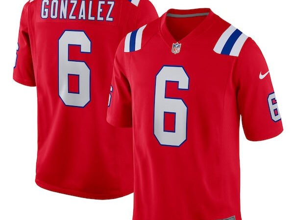 Christian Gonzalez New England Patriots Nike Alternate Team Game Jersey - Red/Navy/White