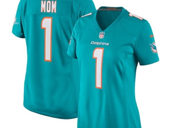 Number 1 Mom Miami Dolphins Nike Women's Game Jersey - Aqua
