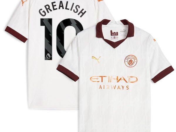 Jack Grealish Manchester City Puma Youth 2023/24 Away Replica Jersey - White