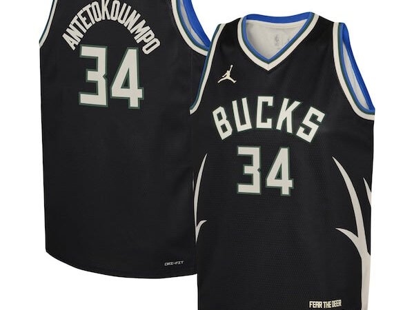 Giannis Antetokounmpo Milwaukee Bucks Jordan Brand Youth Swingman Jersey - Statement Edition - Black