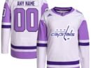 Washington Capitals adidas Hockey Fights Cancer Primegreen Authentic Custom Jersey - White/Purple