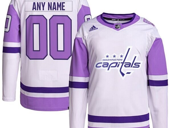 Washington Capitals adidas Hockey Fights Cancer Primegreen Authentic Custom Jersey - White/Purple