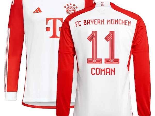 Kingsley Coman Bayern Munich adidas 2023/24 Home Replica Long Sleeve Jersey - White