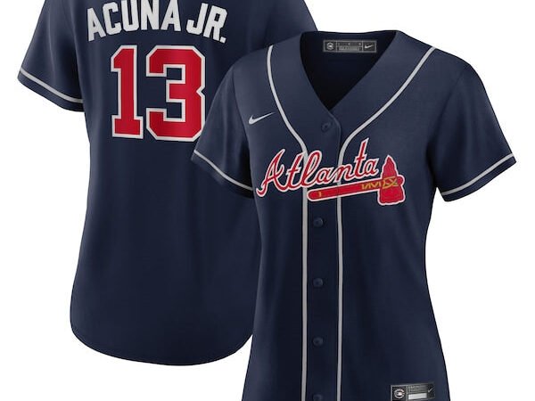 Ronald Acuna Jr. Atlanta Braves Nike Women's Alternate Replica Player Jersey - Navy/White