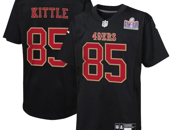 George Kittle San Francisco 49ers Nike Youth Super Bowl LVIII Patch Carbon Fashion Game Jersey - Black