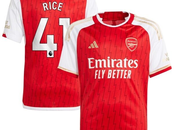 Declan Rice Arsenal adidas Youth 2023/24 Home Replica Player Jersey - Red