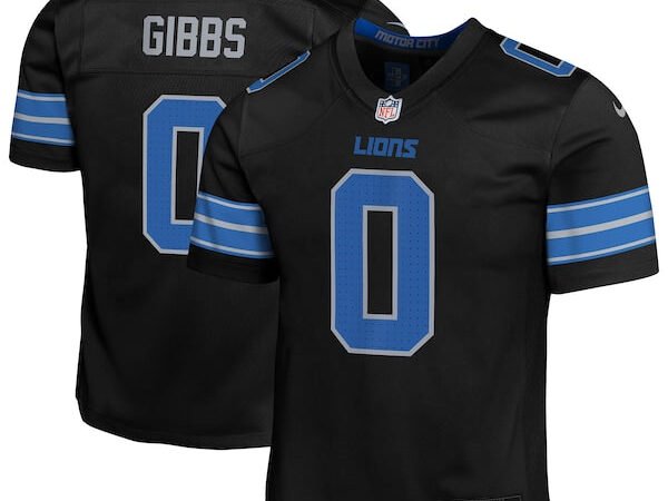 Jahmyr Gibbs Detroit Lions Nike Youth Alternate Game Jersey - Black/White/Blue
