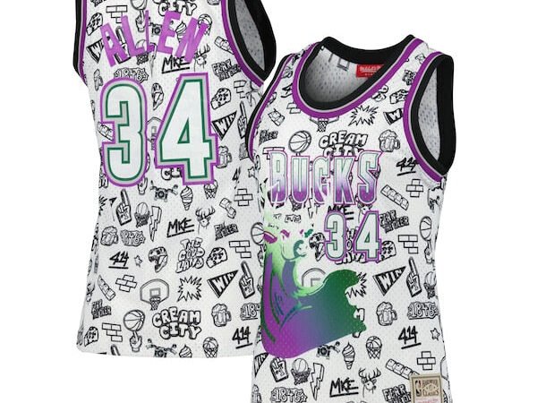 Ray Allen Milwaukee Bucks Women's 1996 Doodle Swingman Jersey - White