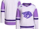 Nashville Predators adidas Hockey Fights Cancer Primegreen Authentic Blank Practice Jersey - White/Purple