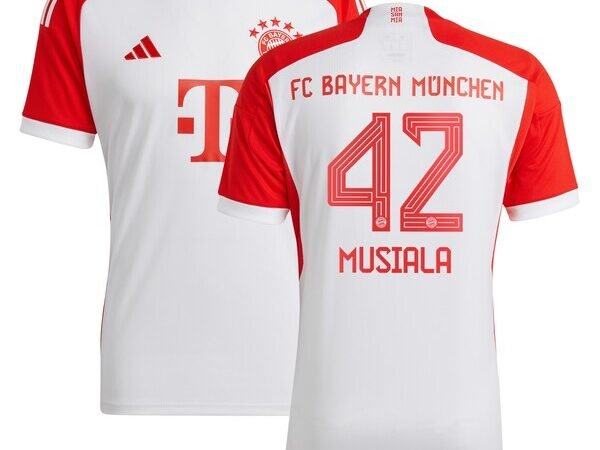 Jamal Musiala Bayern Munich adidas 2023/24 Home Replica Jersey - White/Green