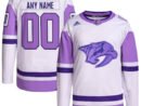 Nashville Predators adidas Hockey Fights Cancer Primegreen Authentic Custom Jersey - White/Purple