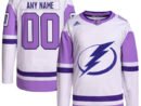 Tampa Bay Lightning adidas Hockey Fights Cancer Primegreen Authentic Custom Jersey - White/Purple