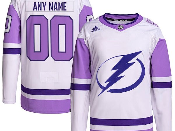 Tampa Bay Lightning adidas Hockey Fights Cancer Primegreen Authentic Custom Jersey - White/Purple