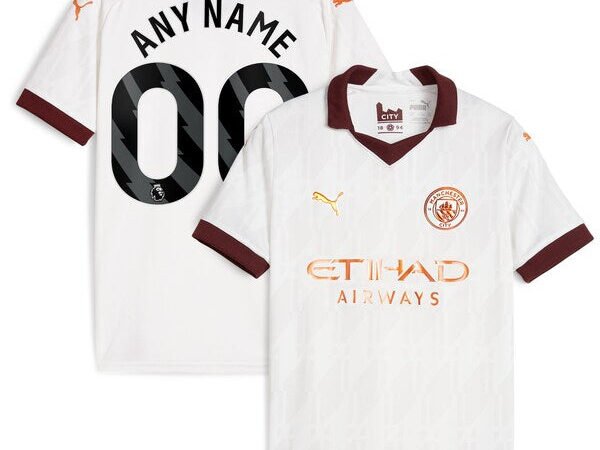 Manchester City Puma Youth 2023/24 Away Custom Replica Jersey - White