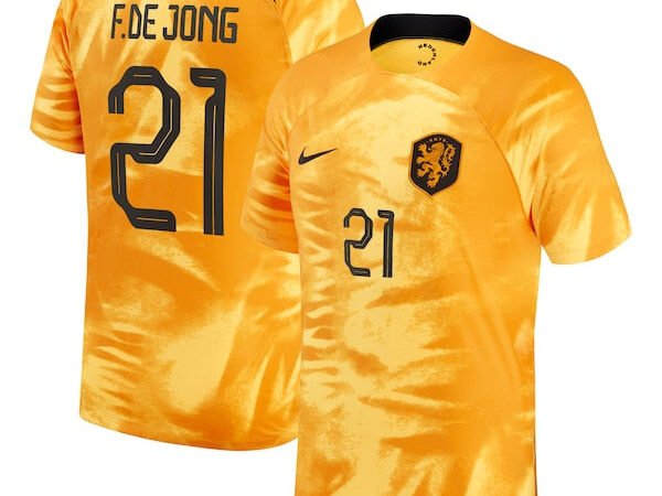 Frenkie de Jong Netherlands National Team Nike Youth 2022/23 Home Breathe Stadium Replica Player Jersey - Orange
