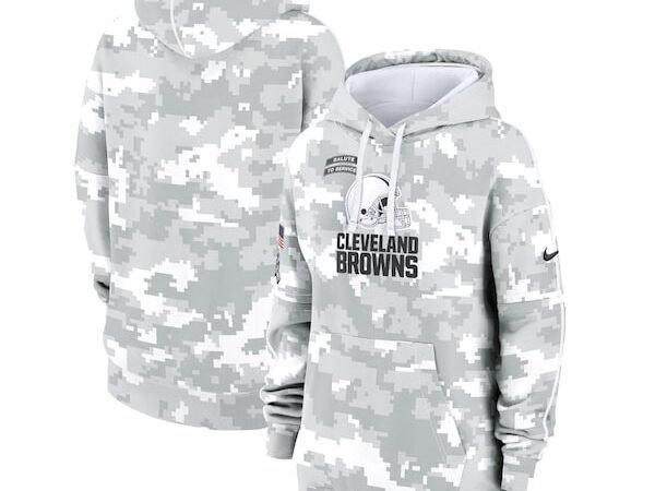 Cleveland Browns Nike Women's 2024 Salute To Service Club Fleece Pullover Hoodie - Arctic Camo