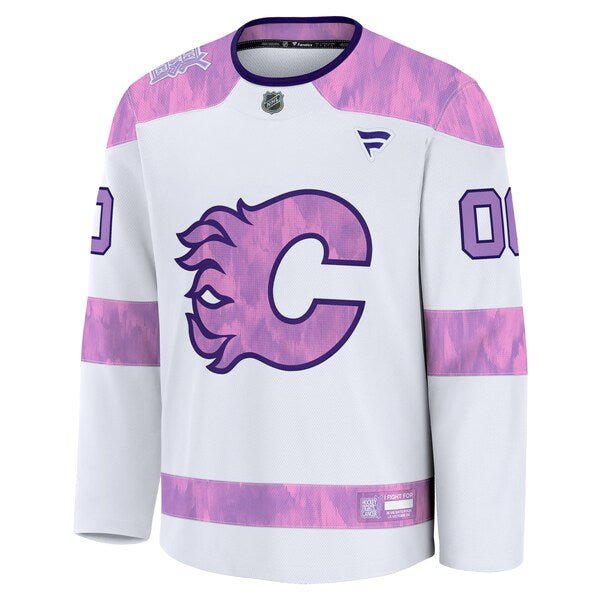 Calgary Flames 2024 Hockey Fights Cancer Custom Practice Jersey - White