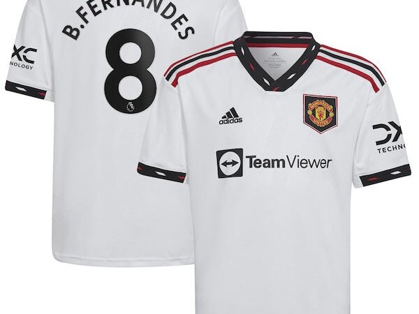 Bruno Fernandes Manchester United adidas Youth 2022/23 Away Replica Player Jersey - White