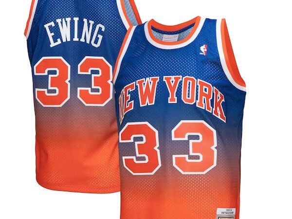 Patrick Ewing New York Knicks 1991/92 Hardwood Classics Fadeaway Swingman Player Jersey - Orange/Royal