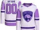 Florida Panthers adidas Hockey Fights Cancer Primegreen Authentic Custom Jersey - White/Purple