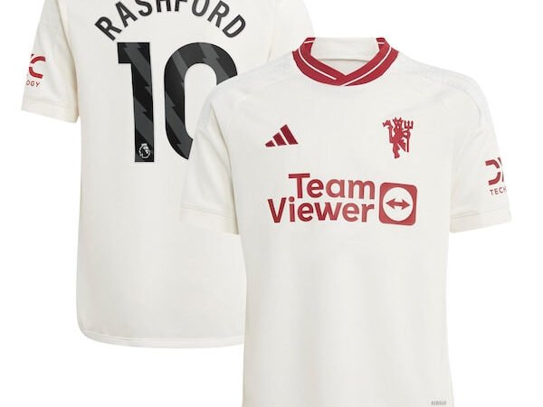 Marcus Rashford Manchester United adidas Youth 2023/24 Third Replica Player Jersey - White/Green